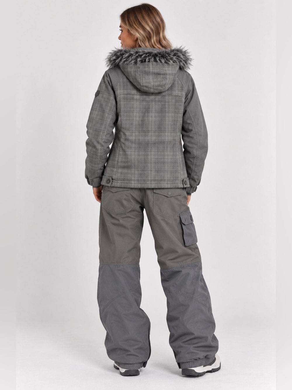 Empyre Gray Plaid Snowboard Ski Jacket Faux Fur Hood | Size L - Picture 4 of 13